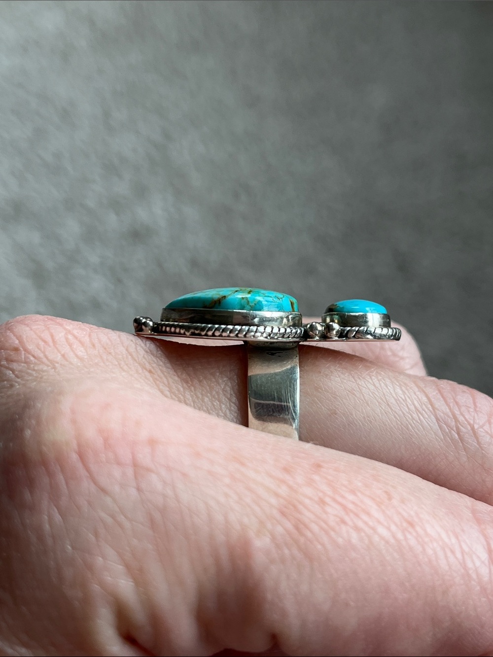Sterling Silver Turquoise Heart & Oval Ring - Blue Turquoise - Picture 2 of 6